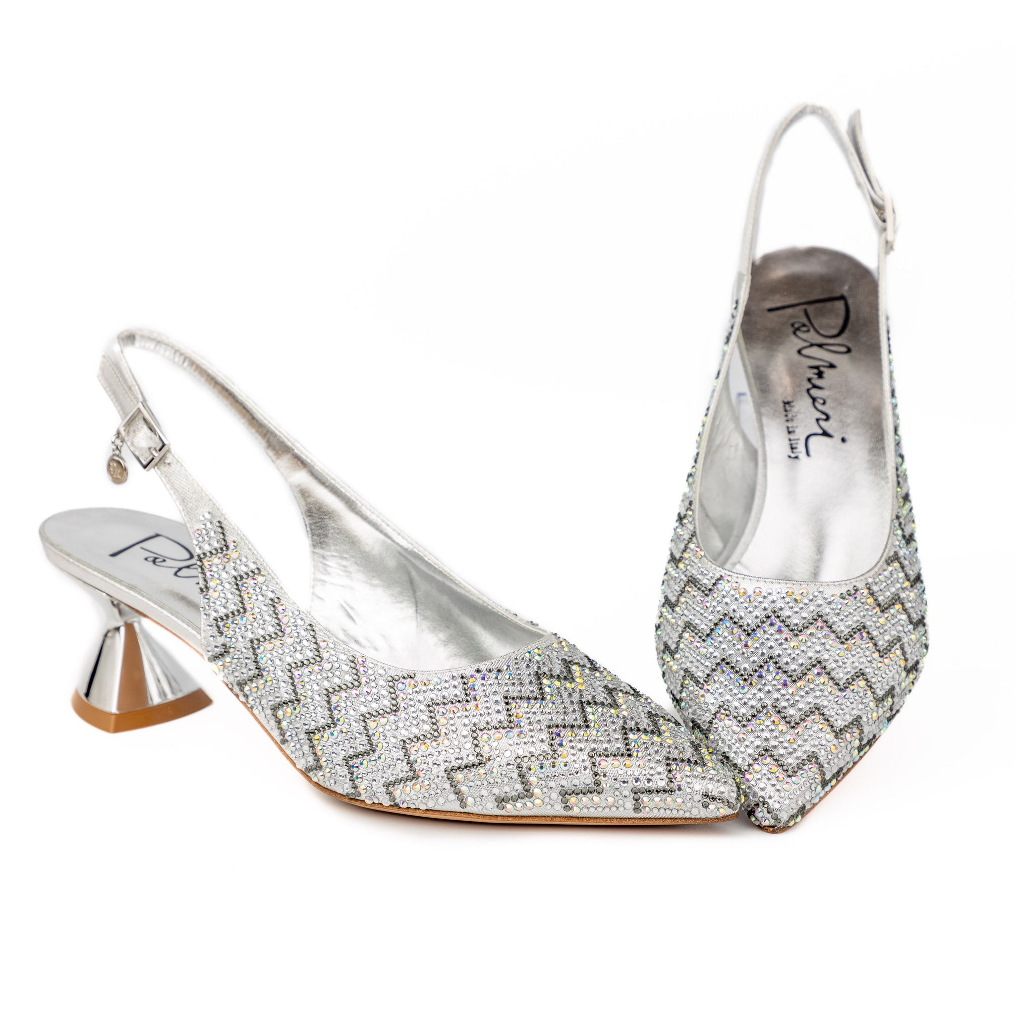 Silver rhinestone slingback heels for formal wear